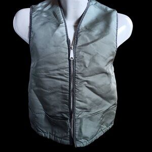 Vintage Men's Small Work Vest Green Utility Sherpa Lined Steel Zipper 1970's